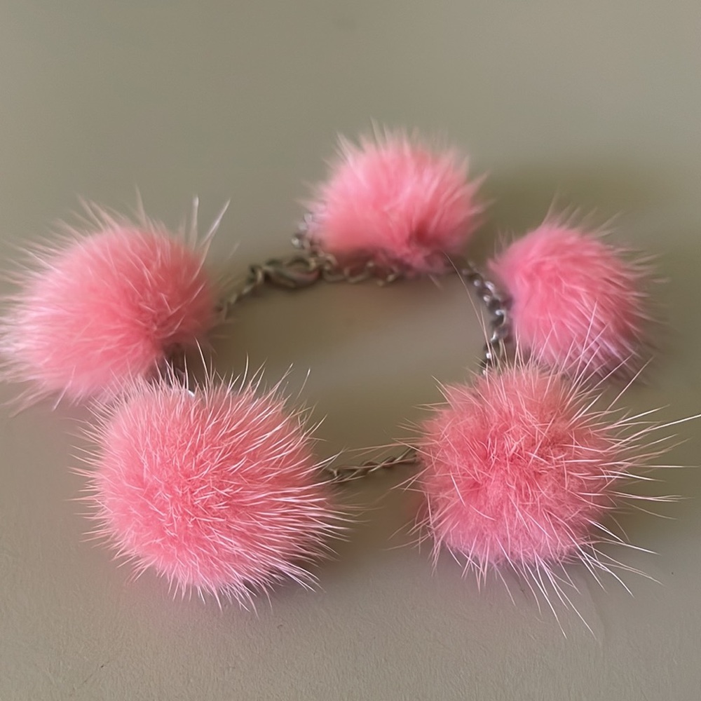 Genuine Mink Adjustable Pink Pom Bracelet
